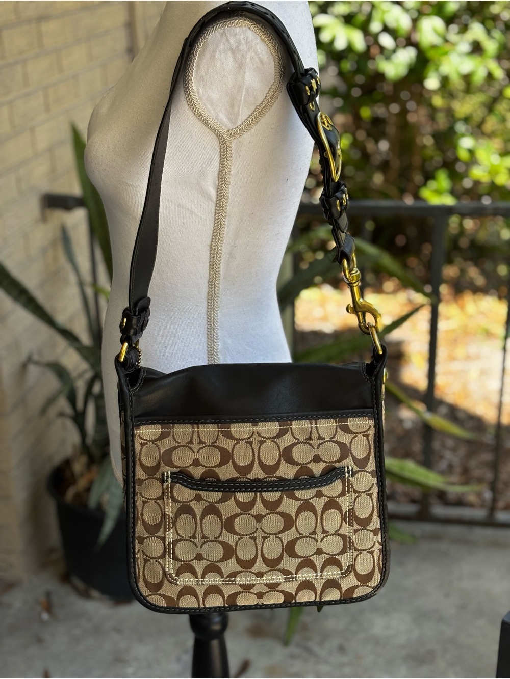 Coach Bleecker Legacy Signature Buckle Flap Hobo Bag Khaki Mahogany Style 11434 - Picture 4 of 16